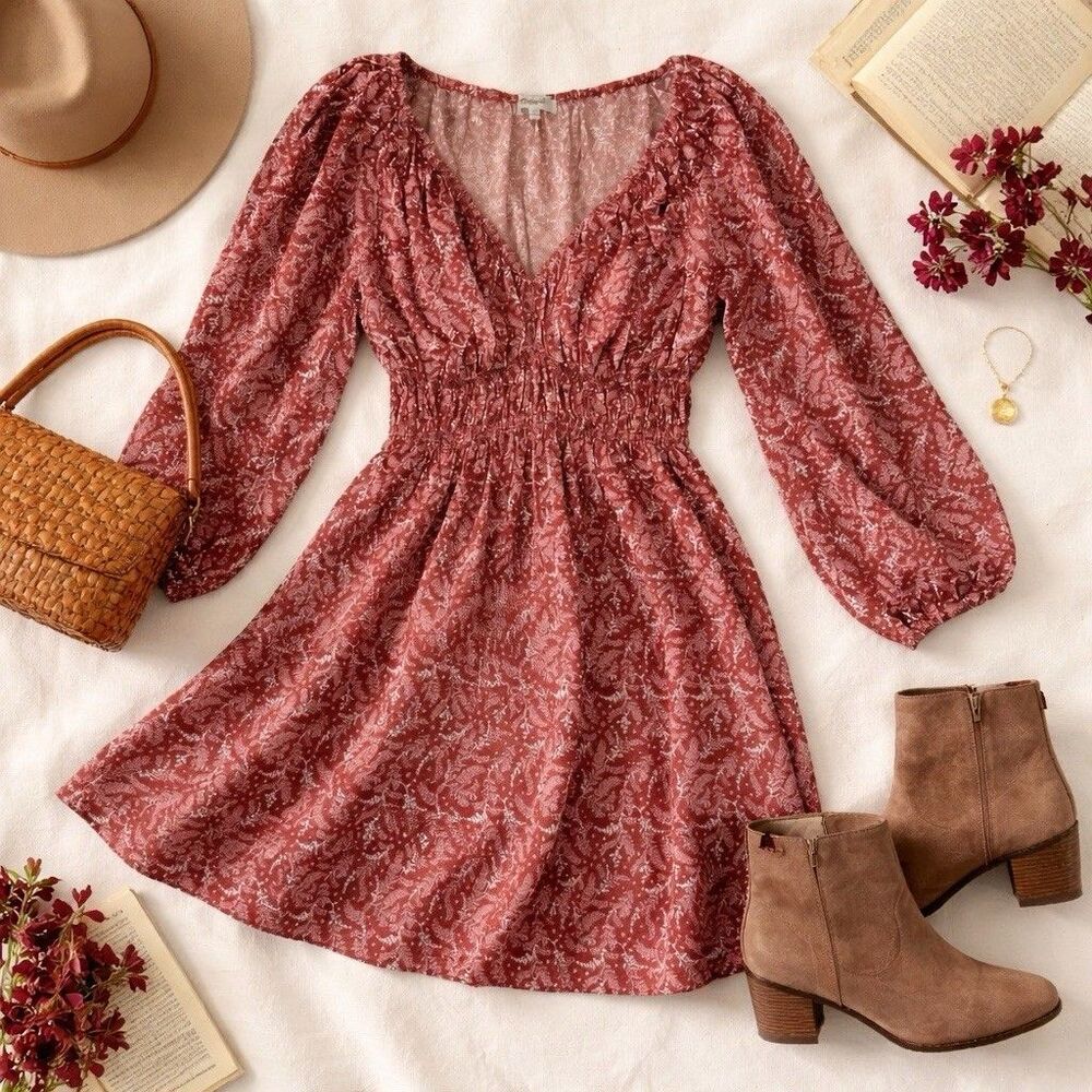 Madewell Floral Mini Dress Size 6 Boho Prairie Cottagecore Smocked Pink